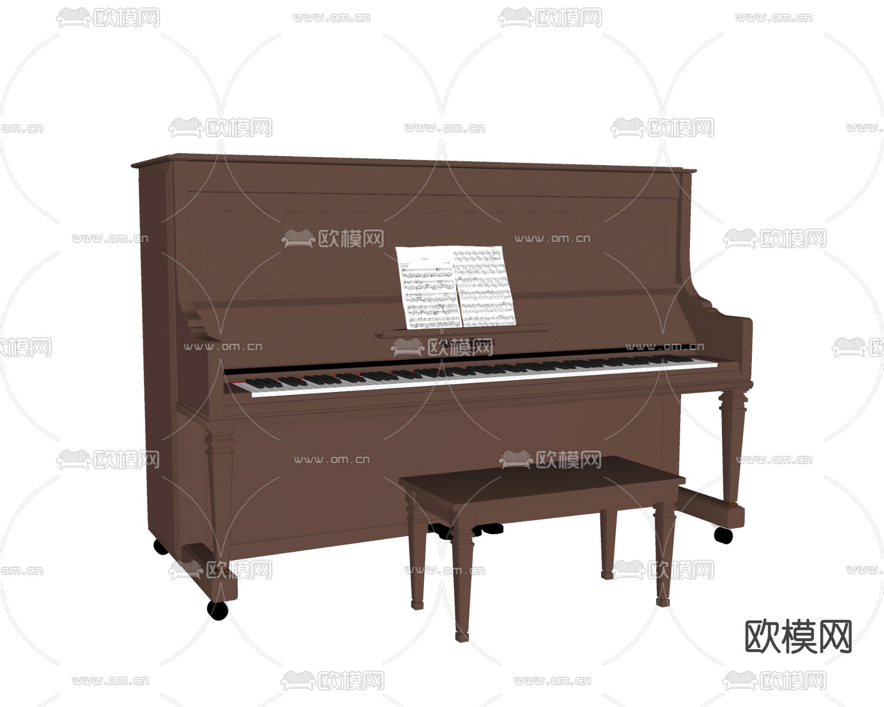 美式古典钢琴su模型下载（渲染图2）