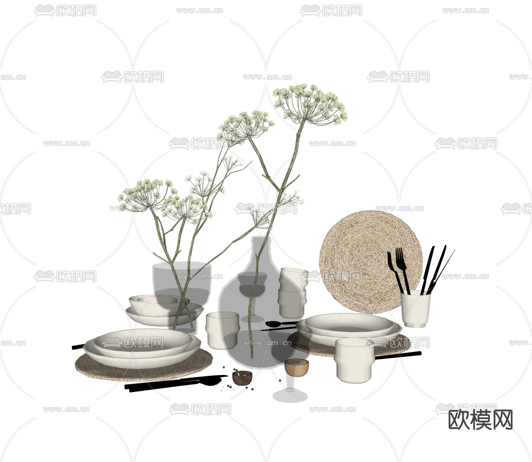 现代餐具su模型下载