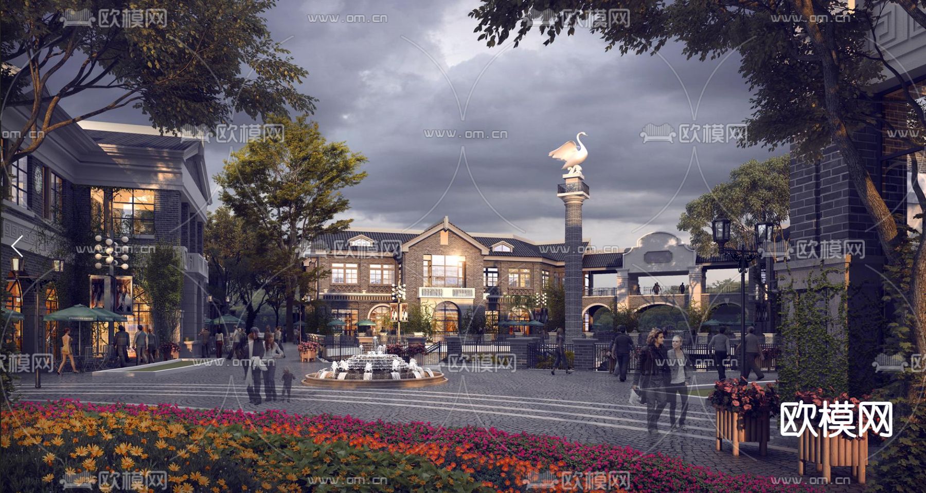 欧式商业街su模型下载（渲染图1）