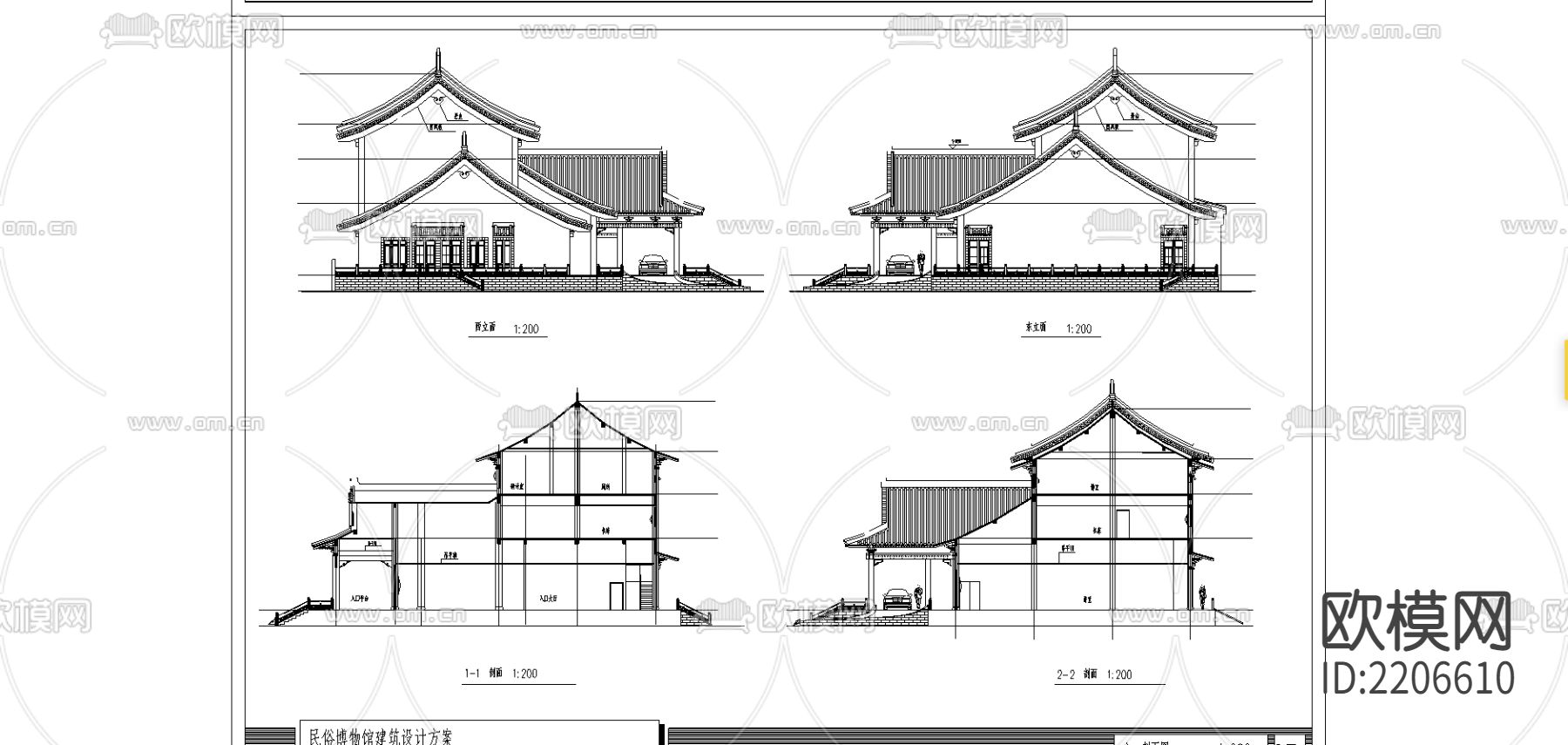 民俗博物馆建筑设计方案CAD施工图下载（渲染图2）
