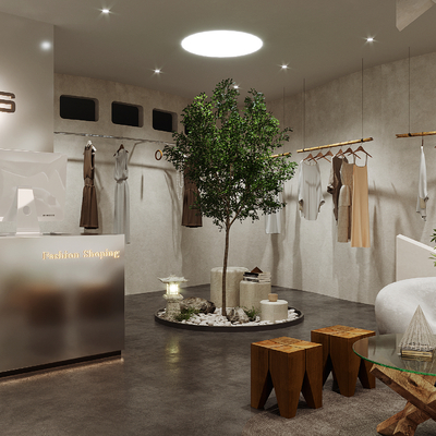  侘寂风女装服装店su模型 