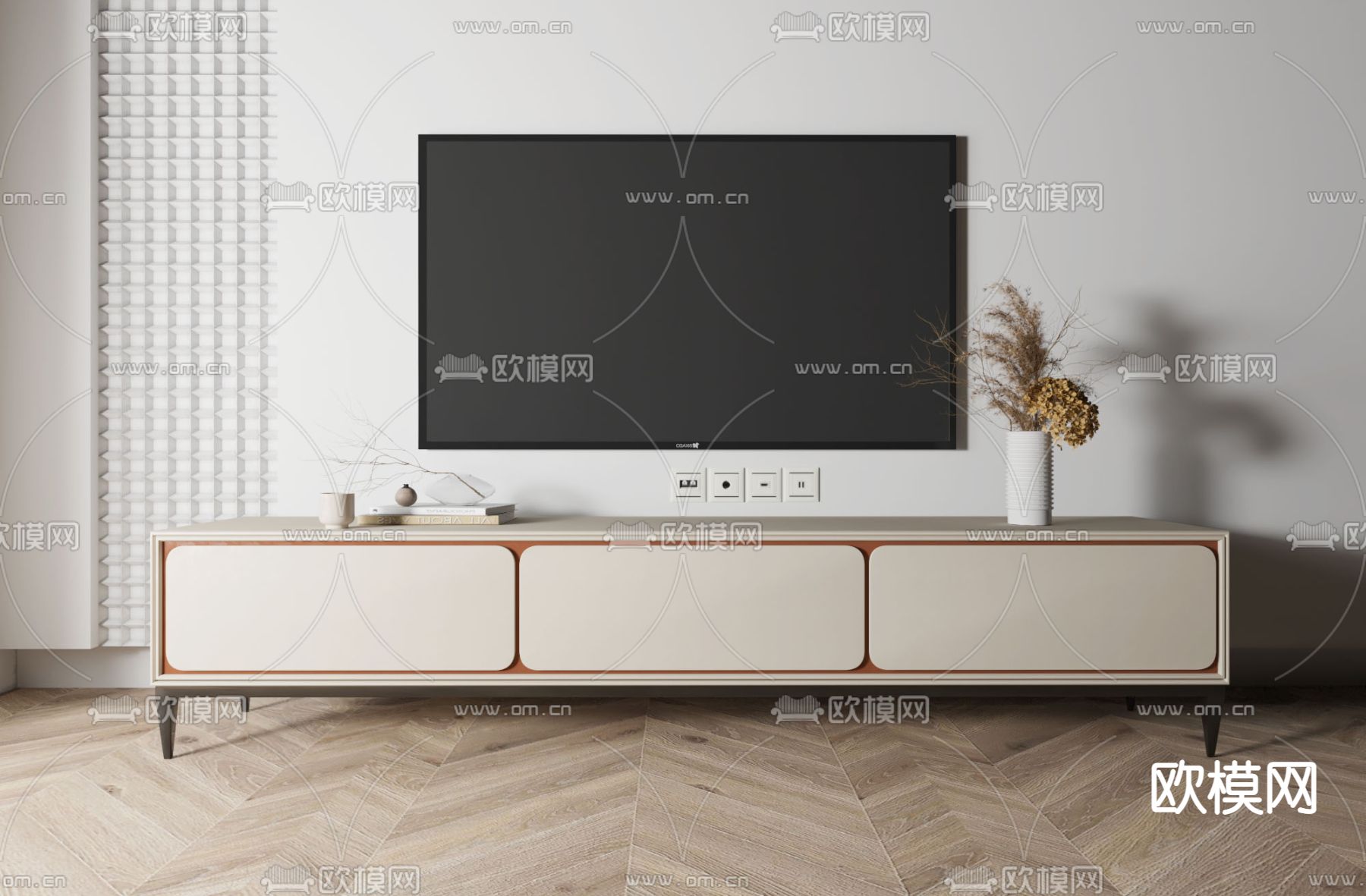 现代奶白色电视柜3d模型下载