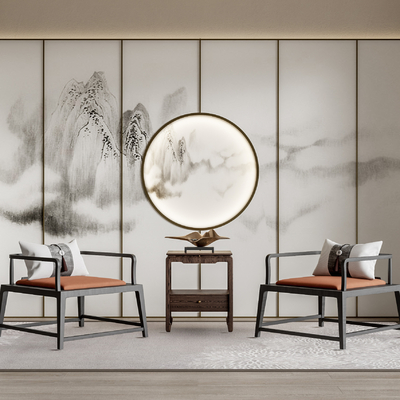 新中式实木休闲椅su模型