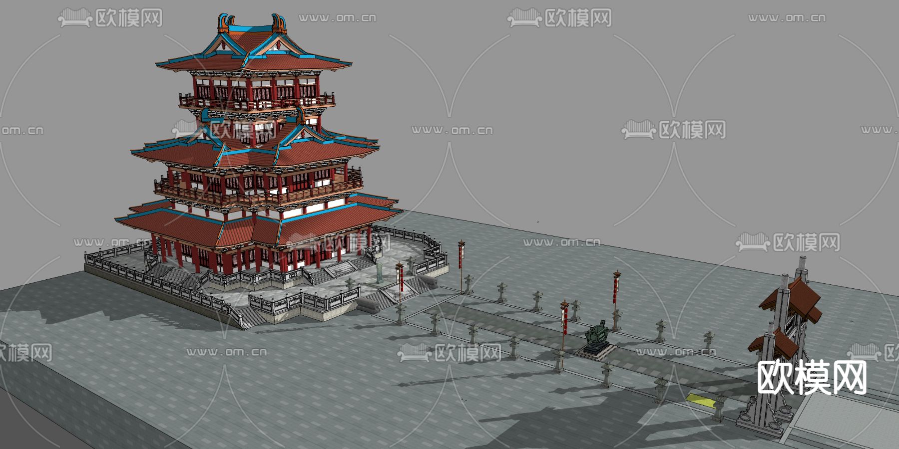 中式古建塔楼su模型下载（渲染图3）