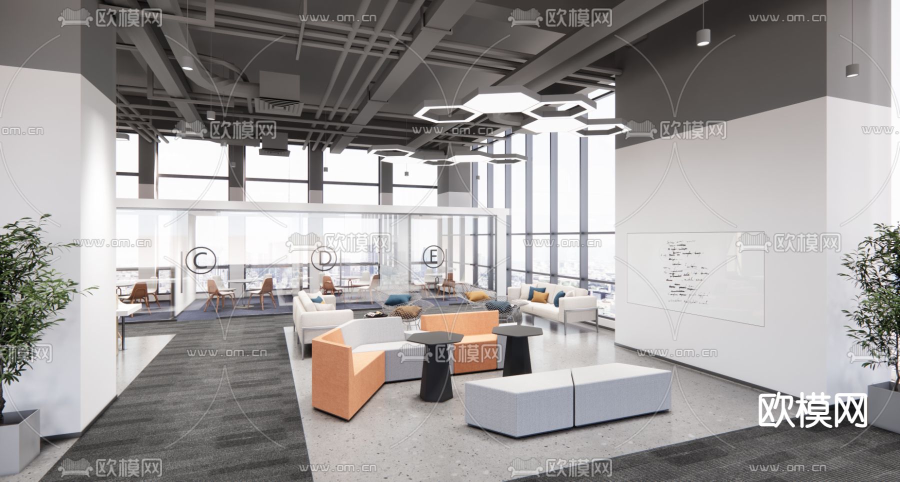 现代办公休息区su模型下载（渲染图1）