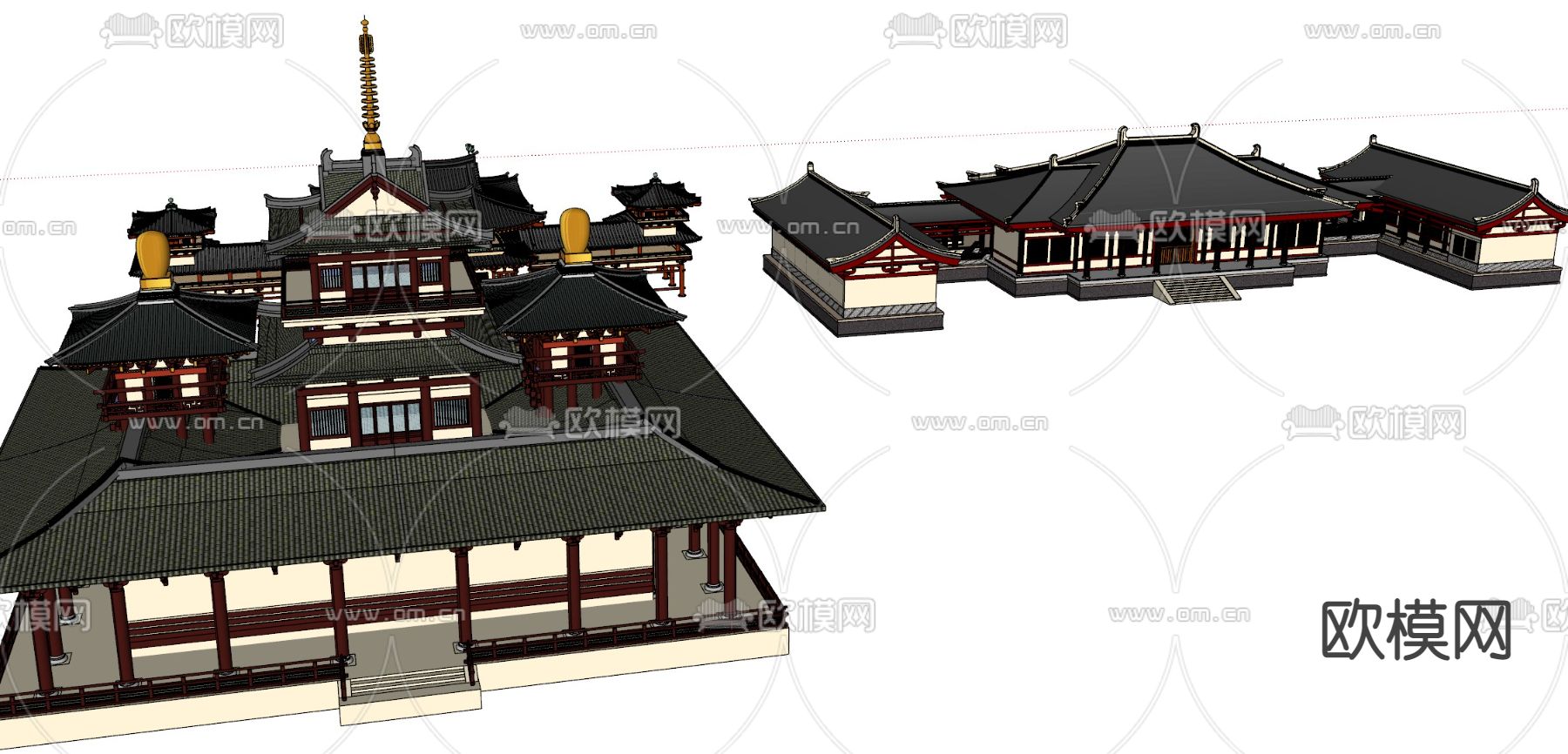 中式唐代建筑su模型下载（渲染图3）