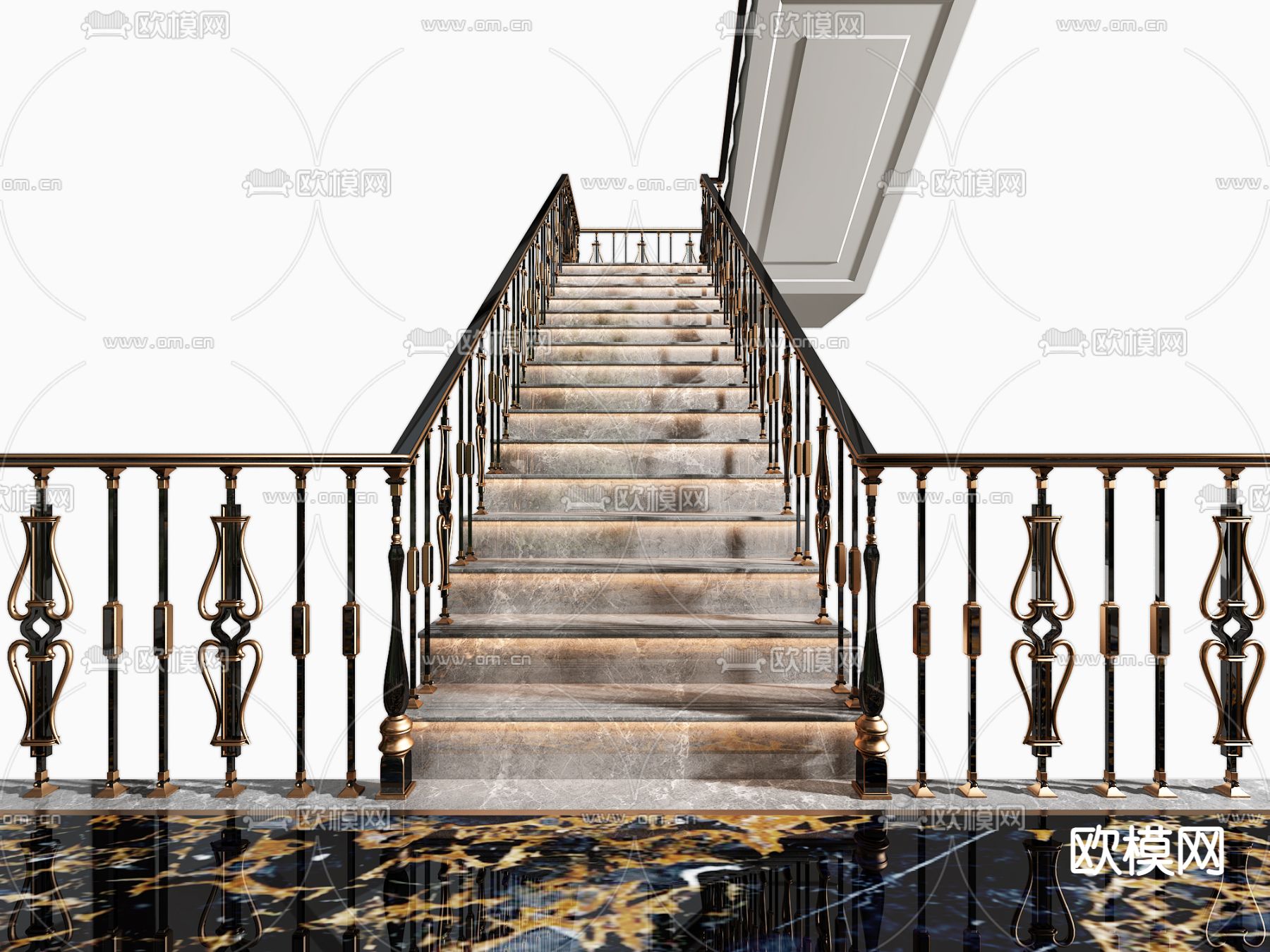 美式黑金楼梯护栏3d模型下载