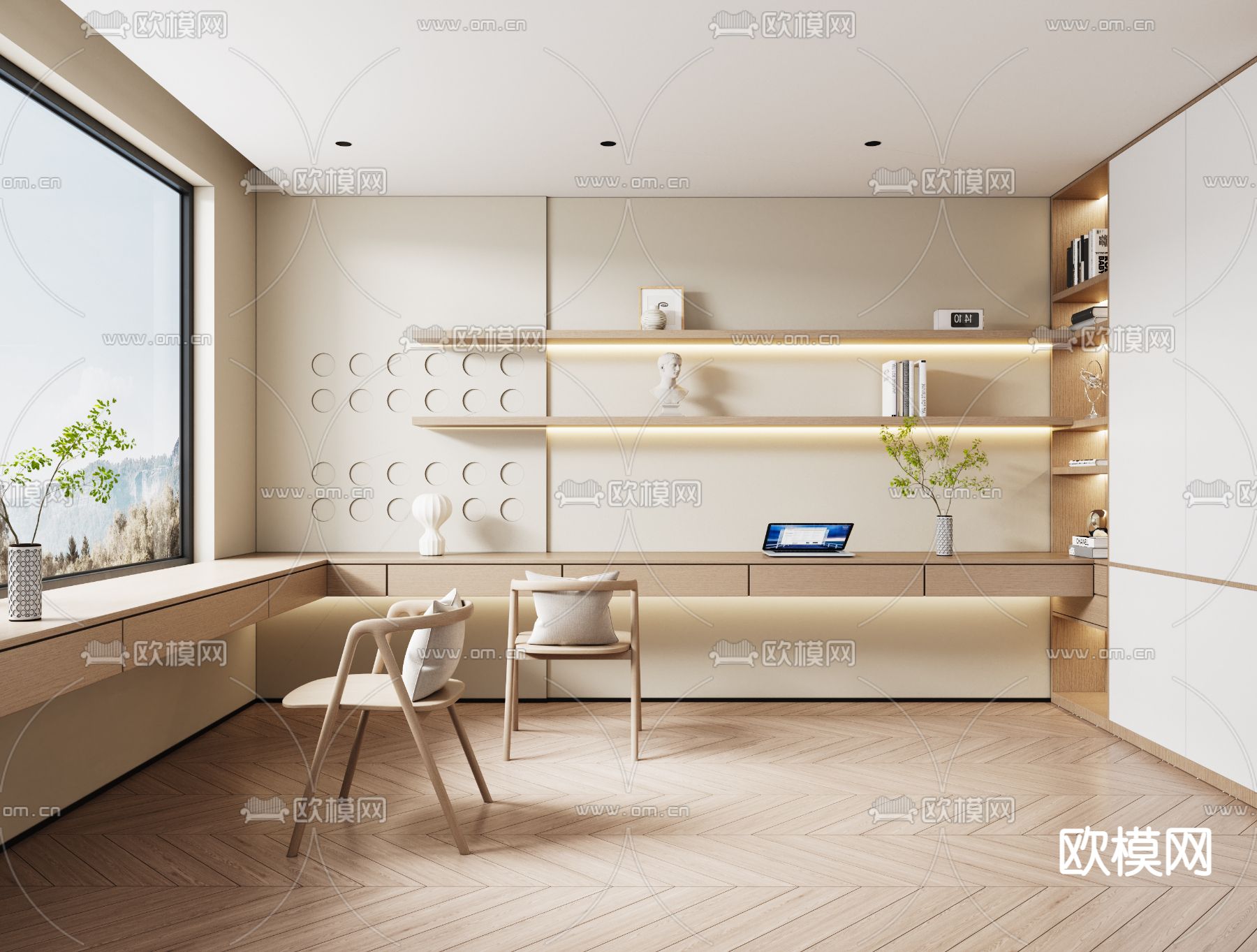 北欧书房su模型下载（渲染图1）