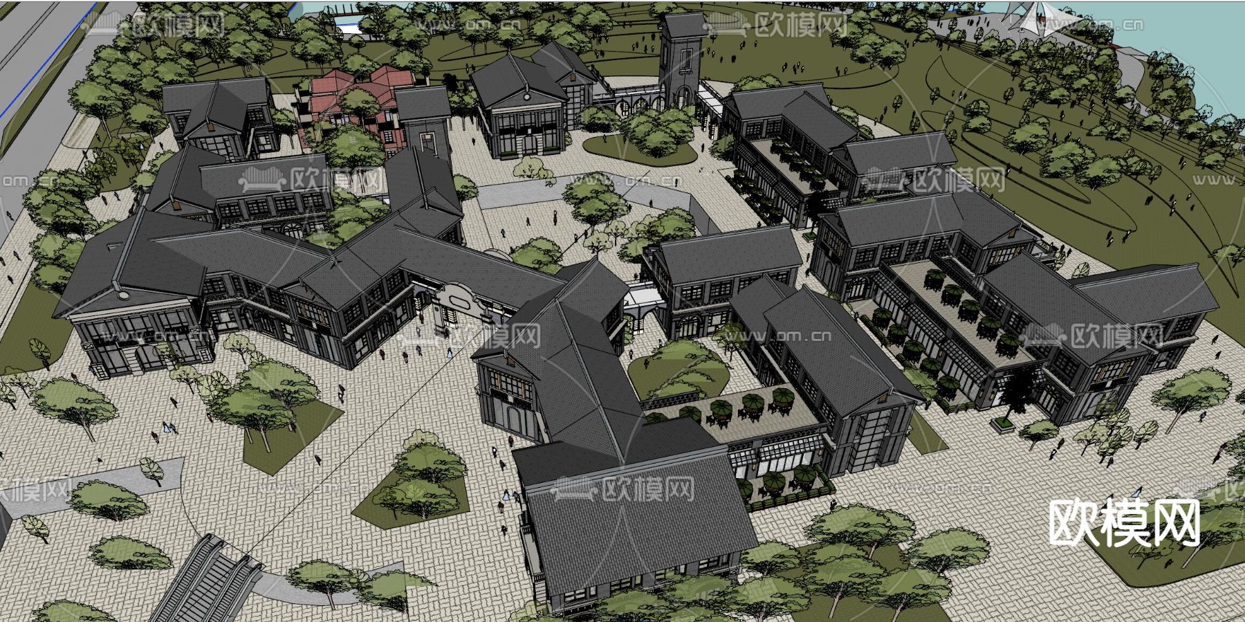 欧式商业街su模型下载（渲染图2）