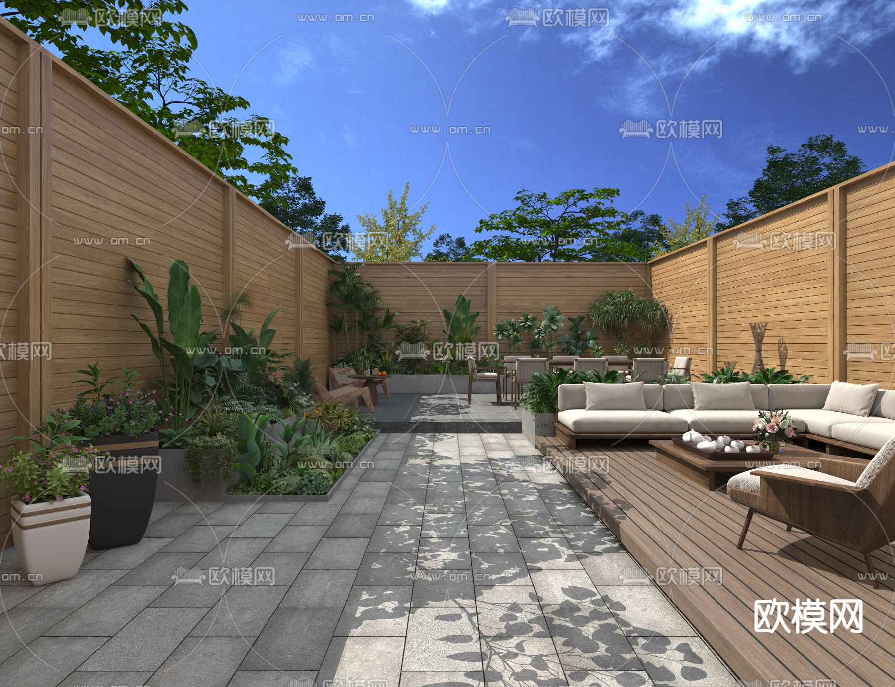 现代别墅庭院花园3d模型下载_ID12041098_3dmax免费模型-欧模网