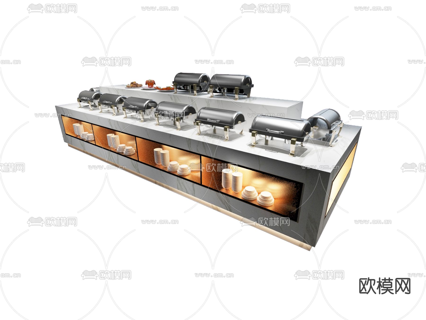 现代自助餐台调料台取餐台su模型下载（渲染图1）