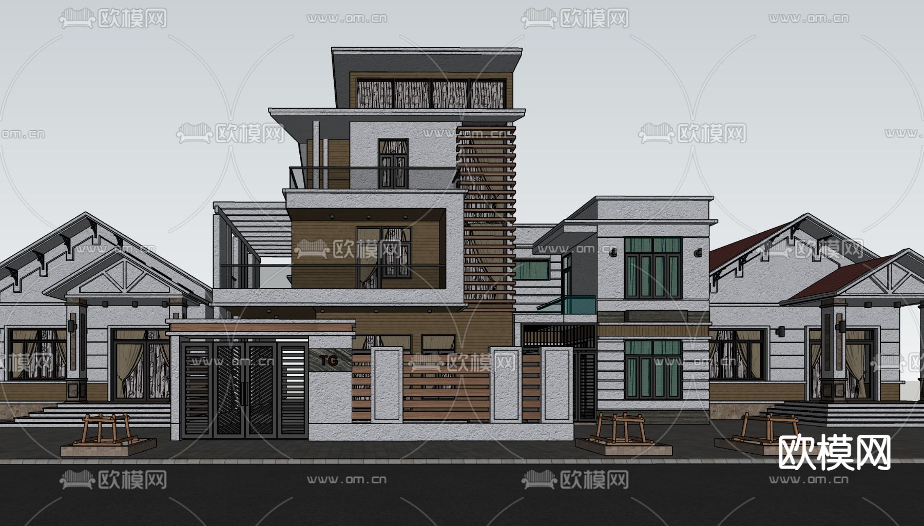 现代别墅外观su模型下载（渲染图2）