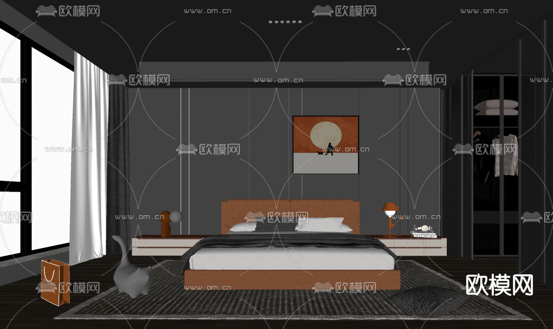 现代高级灰卧室主人房su模型