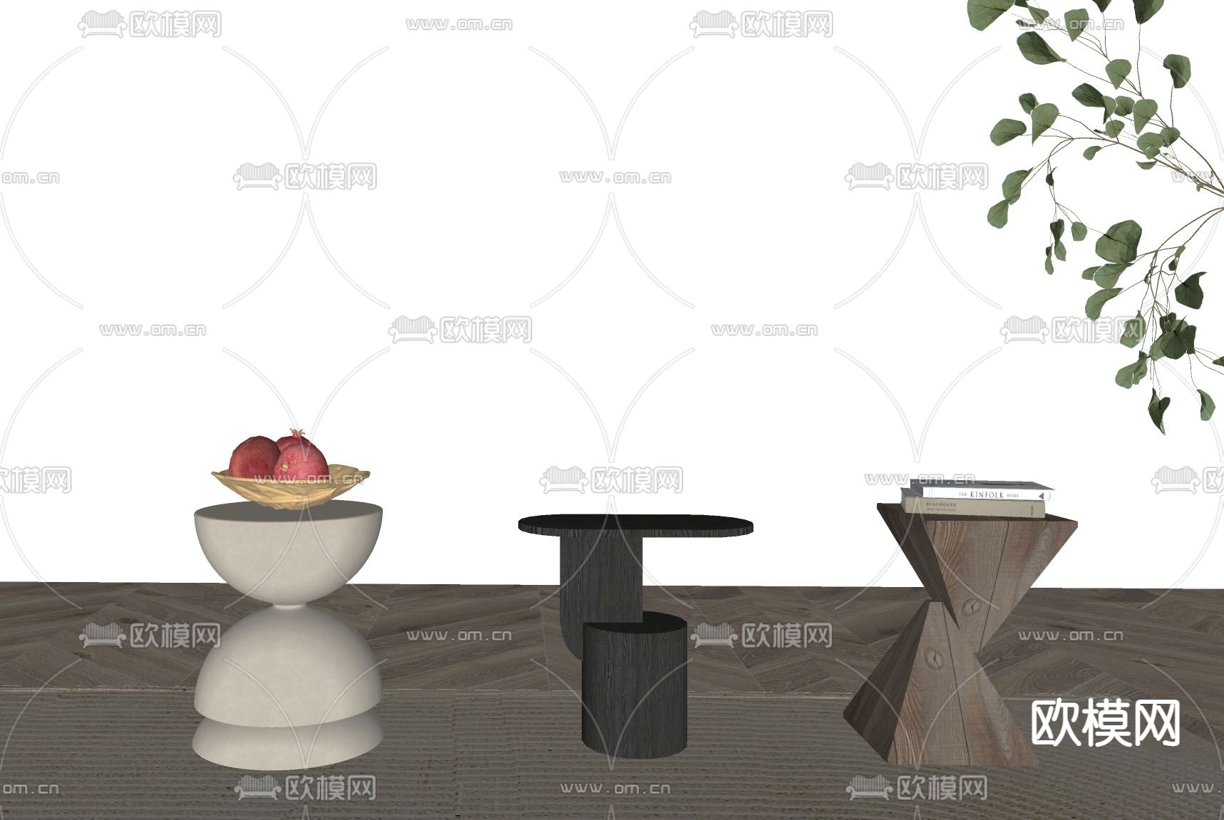 侘寂风实木圆几角几su模型下载（渲染图2）