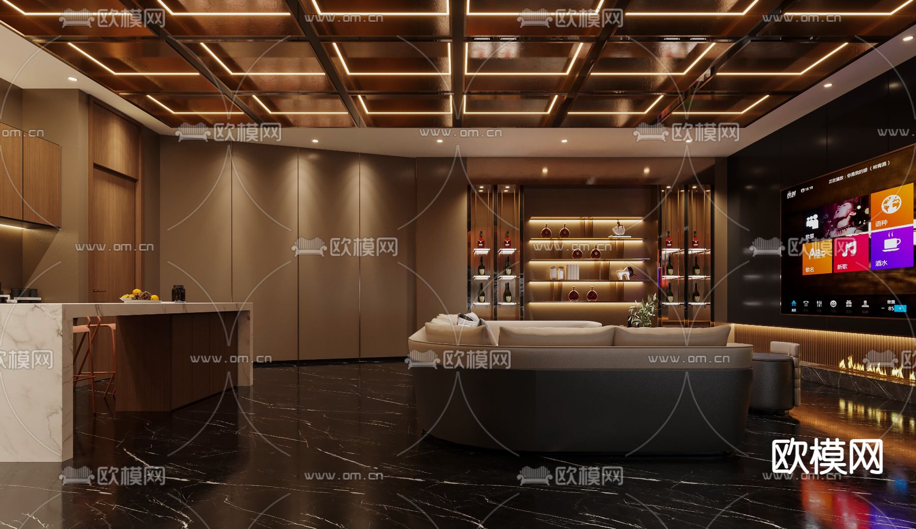 现代ktv包间3d模型下载（渲染图2）