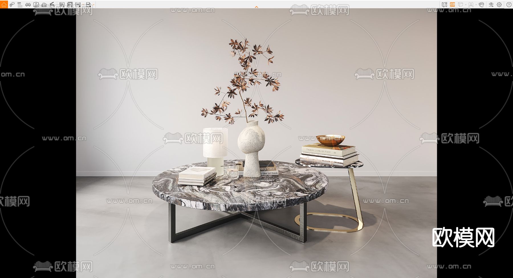 Minotti 现代大理石子母茶几su模型下载（渲染图2）