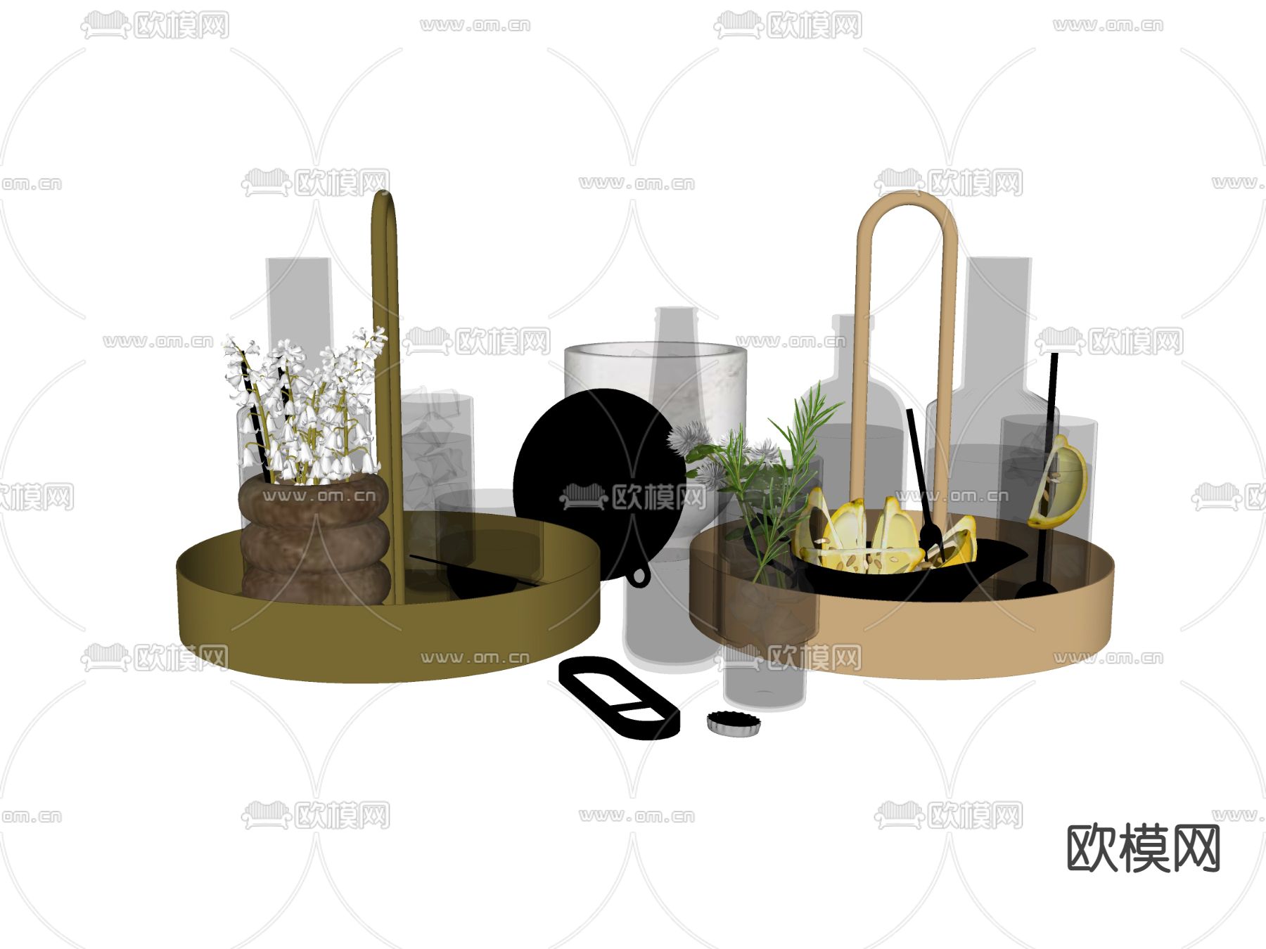 现代茶几果盘装饰摆件su模型下载（渲染图2）
