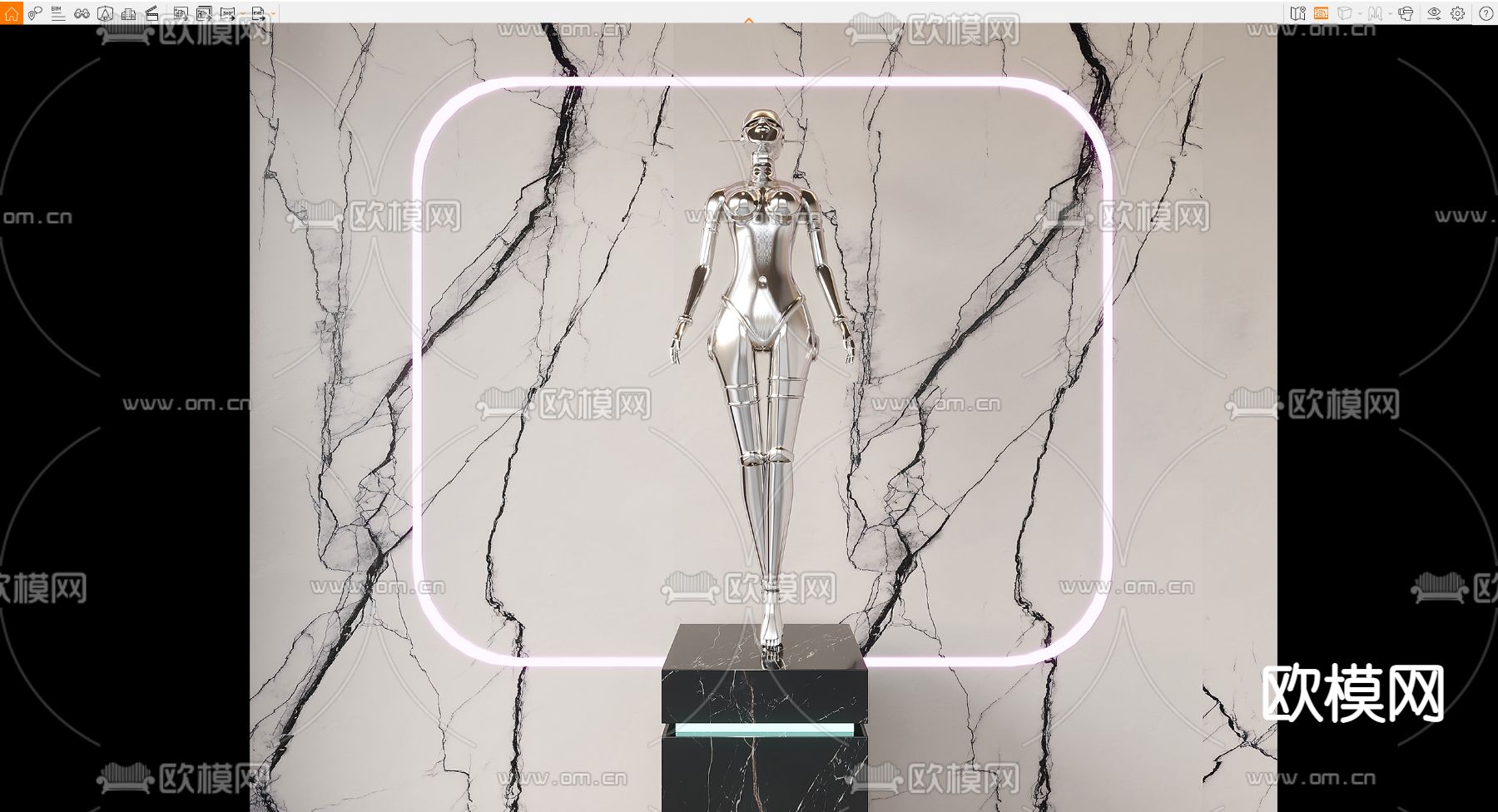 现代金属人物雕塑su模型下载（渲染图2）