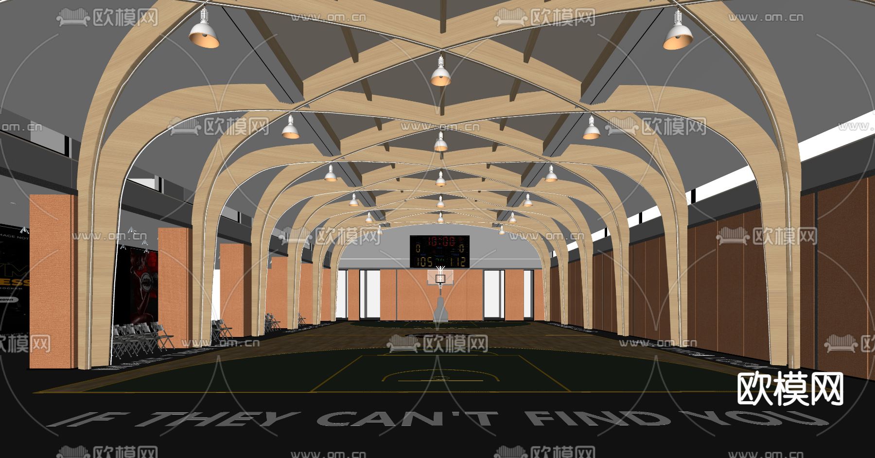 现代篮球馆su模型