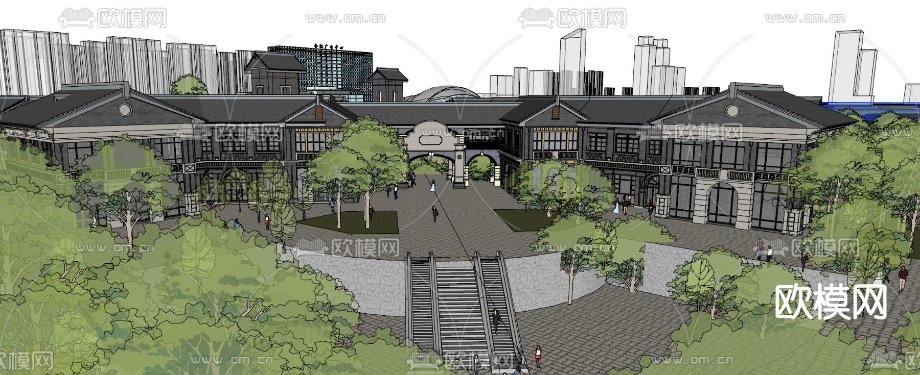 欧式商业街su模型下载（渲染图3）