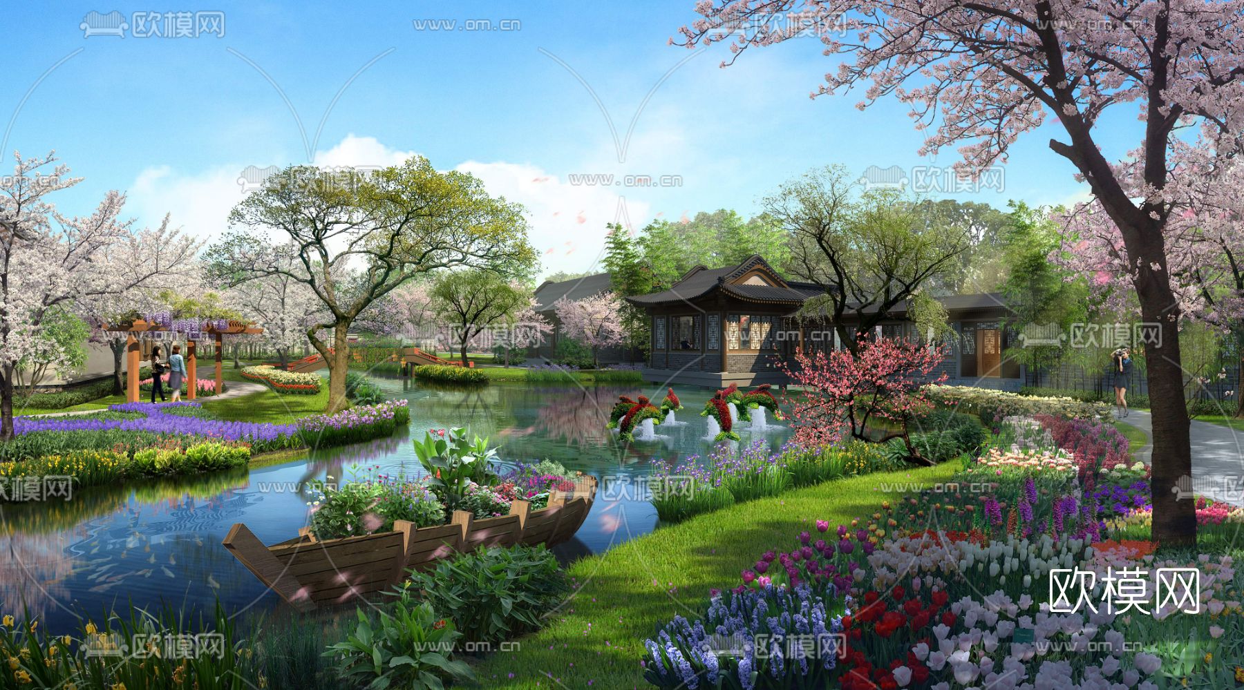 中式公园景观PSD下载