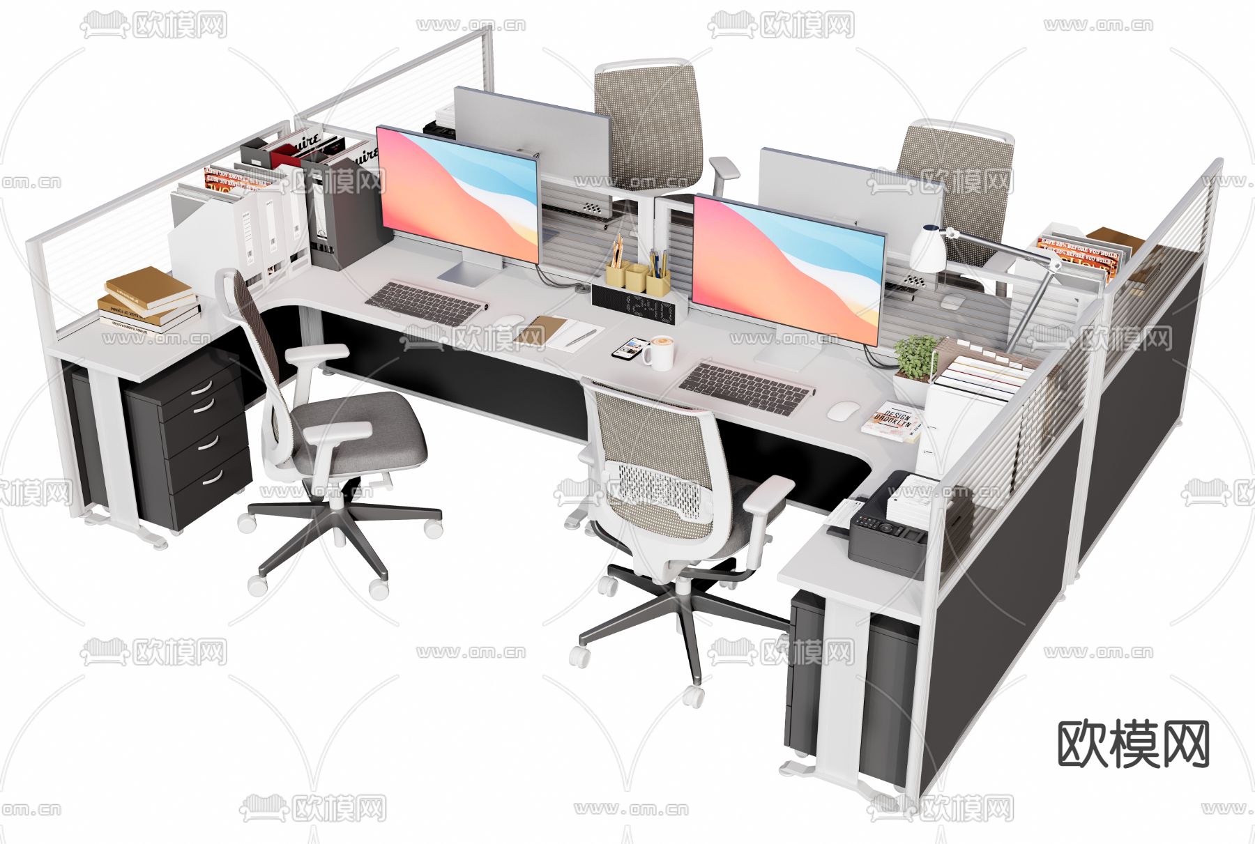 现代卡位办公桌椅su模型