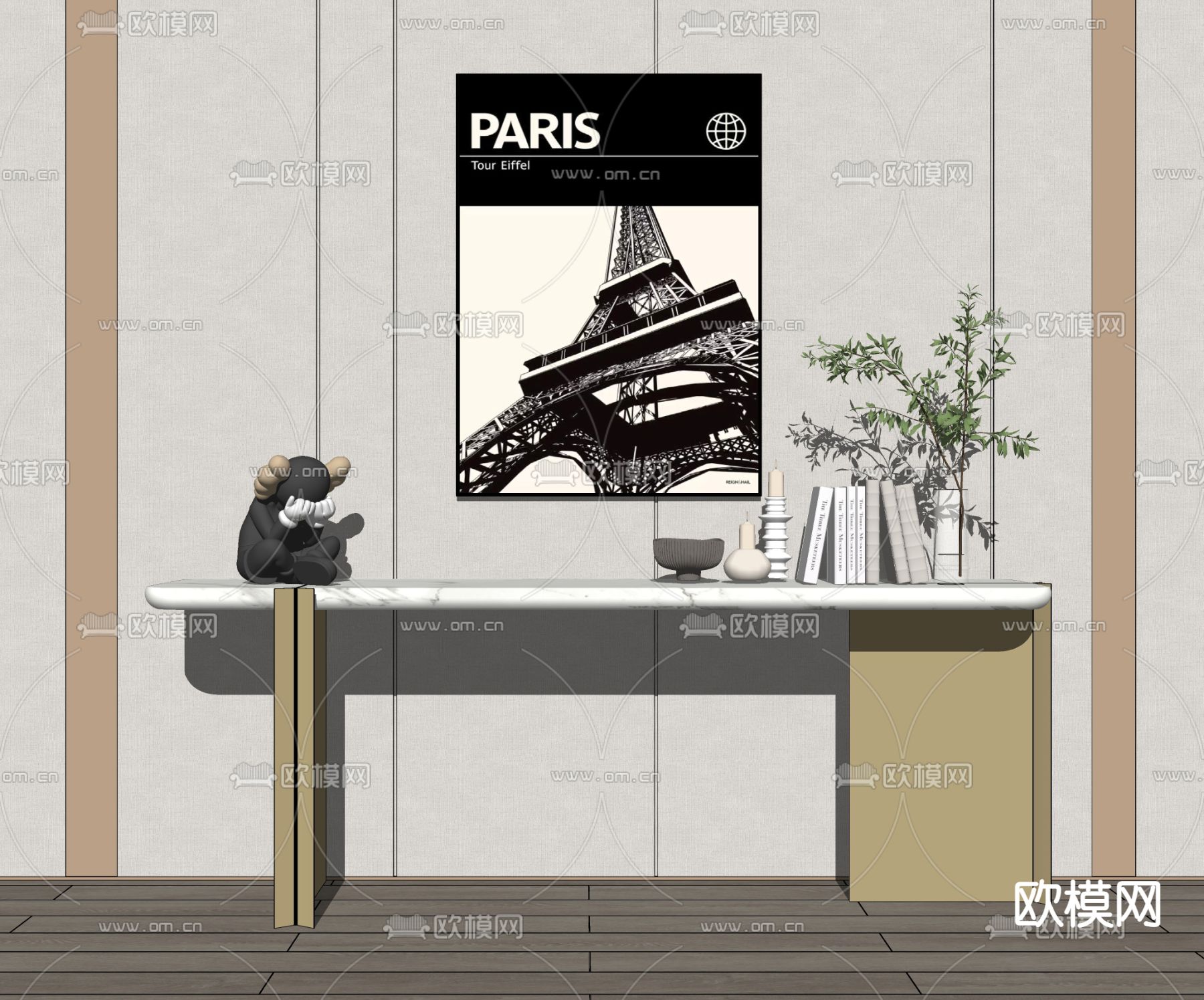 现代端景条案su模型下载（渲染图2）