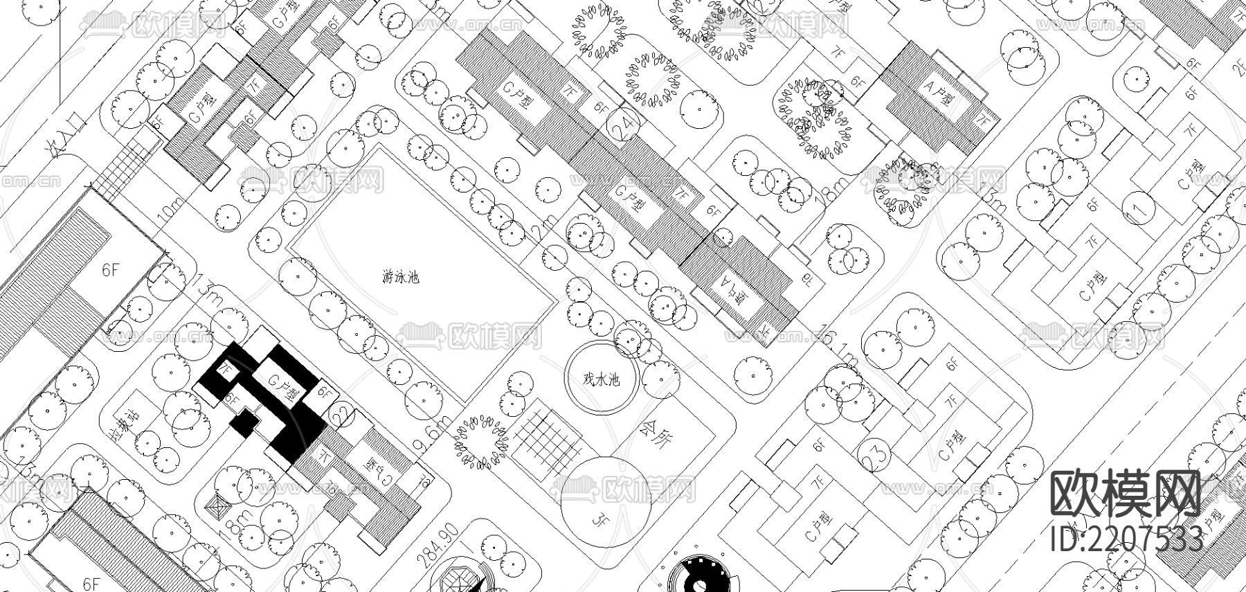 一个小区规划总平面ad施工图下载（渲染图3）