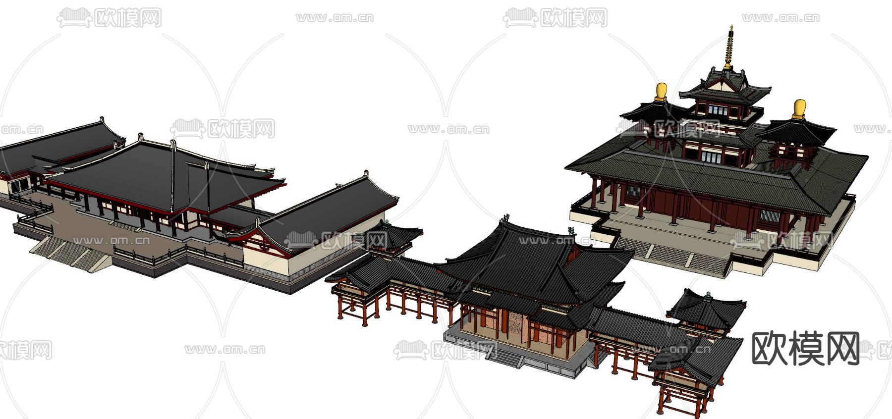 中式唐代建筑su模型下载（渲染图1）