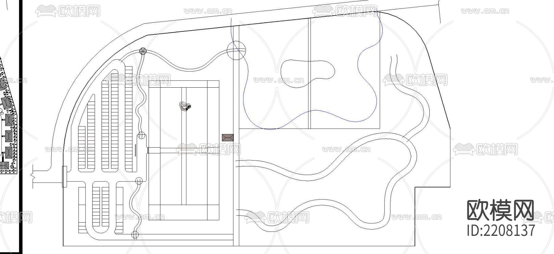 别墅度假区景观平面规划cad图库下载（渲染图2）