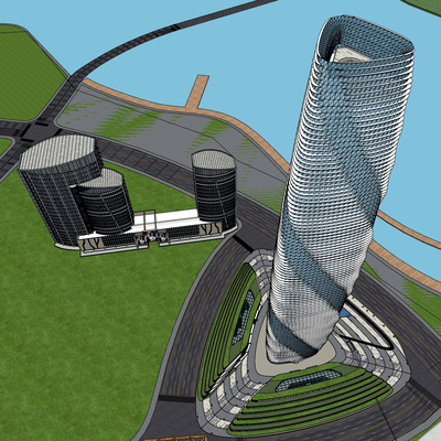  现代高层办公楼鸟瞰su模型 