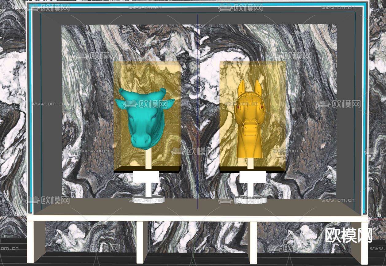 现代牛头马头雕塑摆件su模型下载（渲染图2）