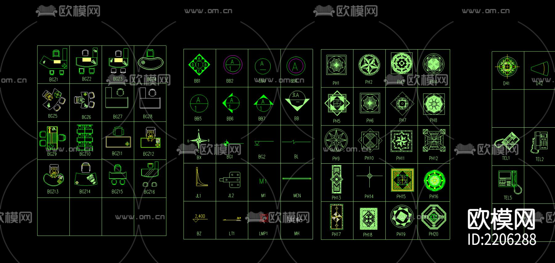 室内装饰图块CAD图库下载（渲染图1）