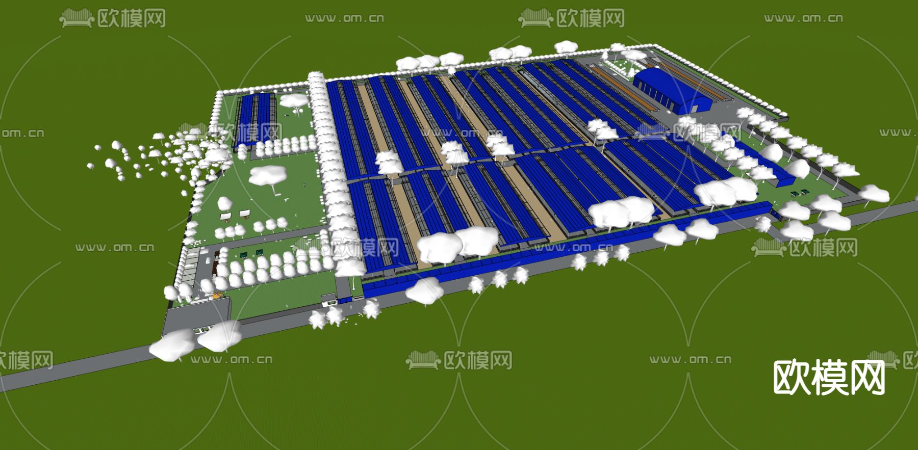 现代牛厂鸟瞰su模型下载（渲染图2）