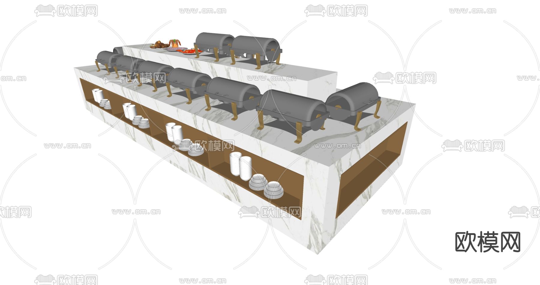 现代自助餐台调料台取餐台su模型下载（渲染图2）