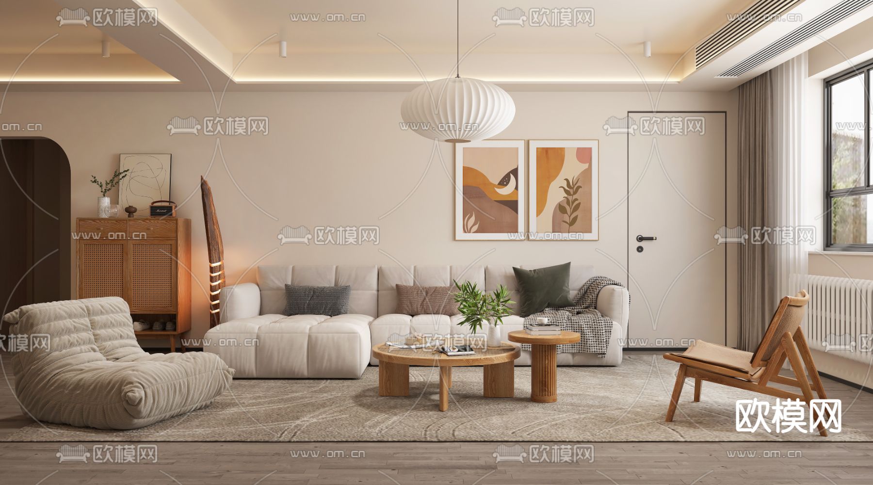 北欧简约客厅3d模型下载