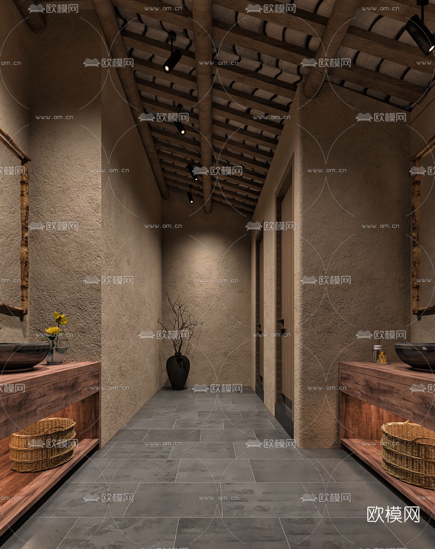 侘寂公共卫生间3d模型下载