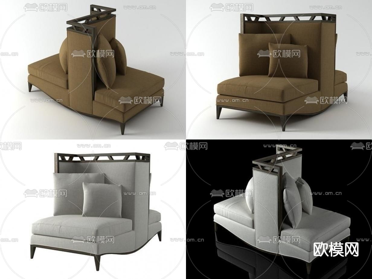 现代简约实木布艺双人公用沙发免费3d模型下载