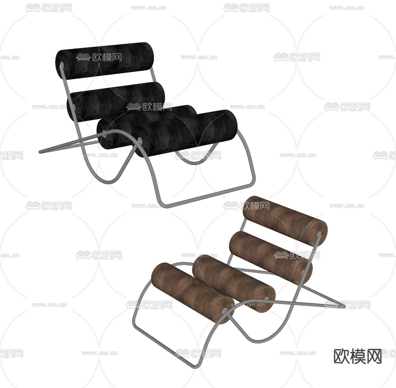现代棕色滚筒休闲躺椅su模型