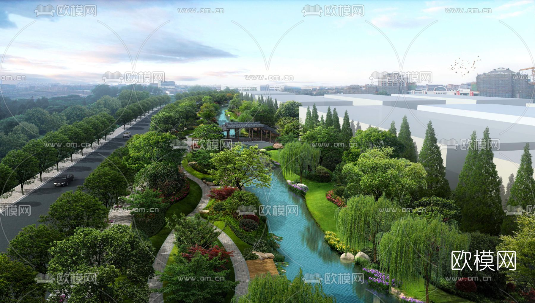 现代公园景观PSD下载_ID12040506_3dmax免费模型-欧模网
