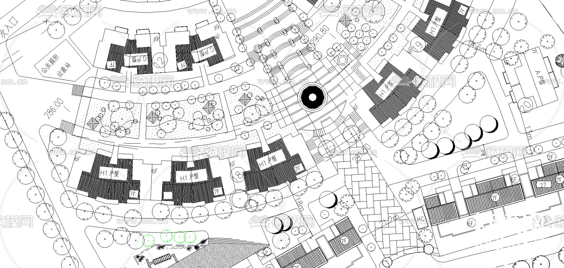 一个小区规划总平面ad施工图下载（渲染图2）