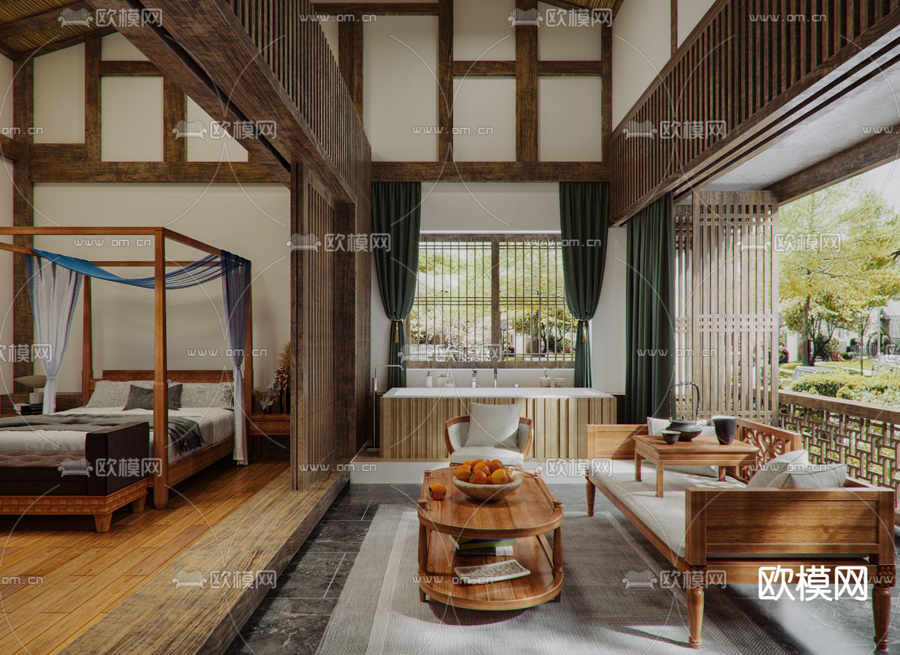 东南亚民宿客房3d模型下载