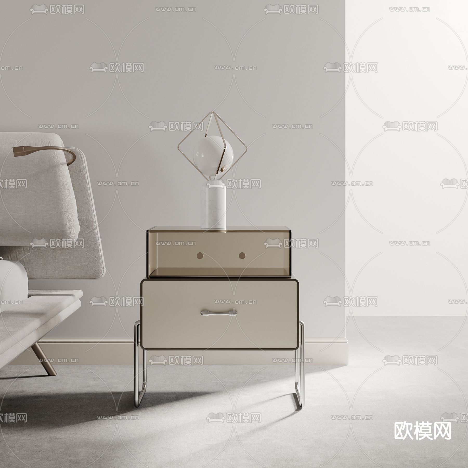 现代白色床头柜3d模型下载