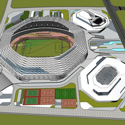  现代体育馆鸟瞰su模型 