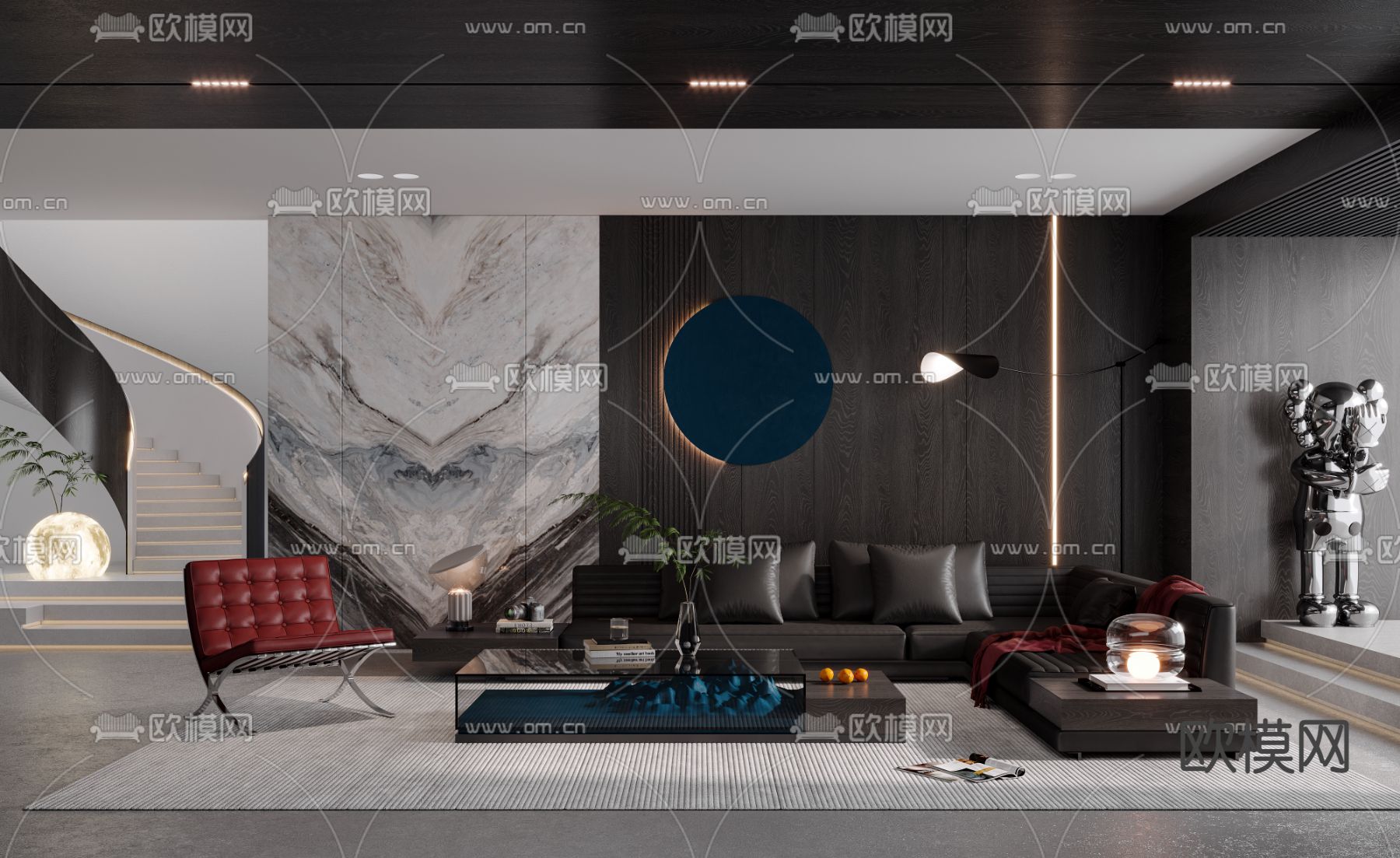 现代高级灰客厅3d模型下载_ID12041123_3dmax免费模型-欧模网