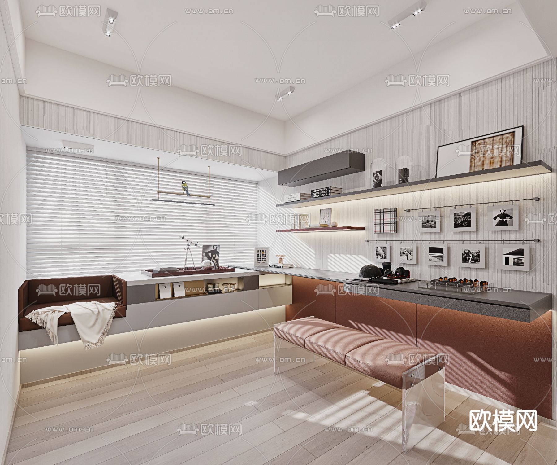 现代奶油风书房3d模型下载_ID12040846_3dmax免费模型-欧模网