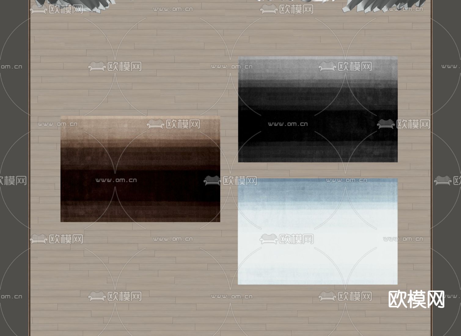 Minotti 现代方形布艺地毯su模型下载（渲染图2）