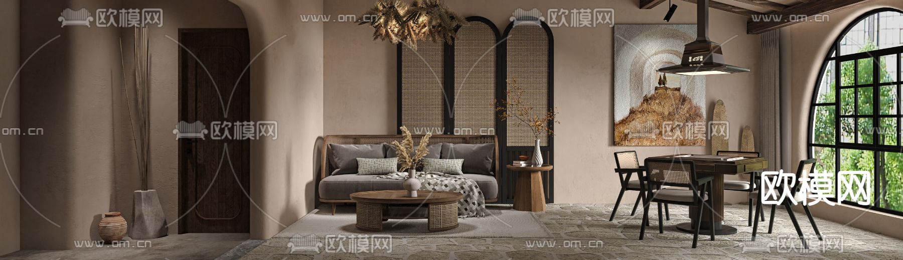 侘寂风茶楼棋牌室包间3d模型下载（渲染图3）