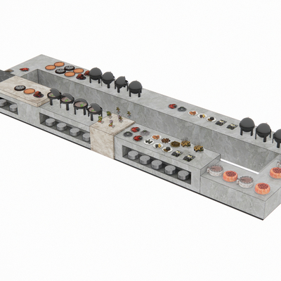  现代自助餐台调料台取餐台su模型 