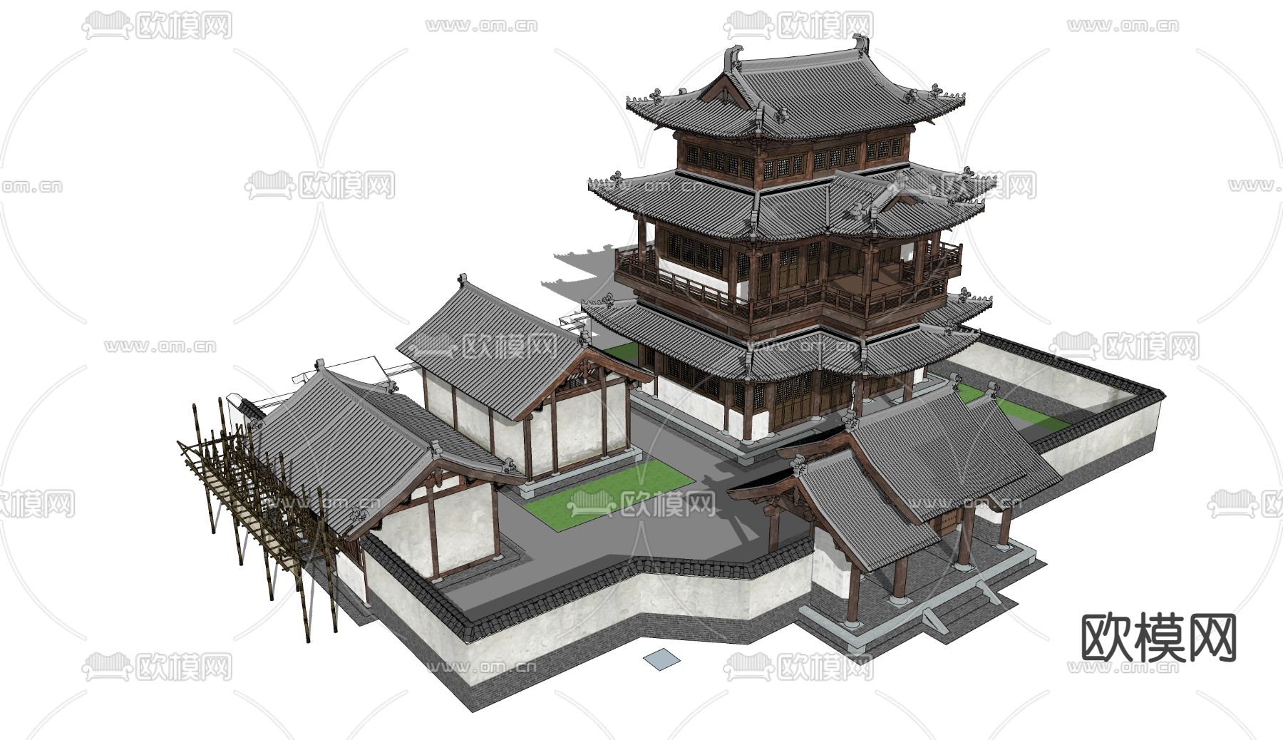 中式古建阁楼su模型下载（渲染图2）